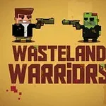 Két pixelart figura, az egyik ember, a másik zöld bőrű, katonai ruhában, egymásra szegezett fegyverekkel állnak, alul a Wasteland Warriors felirat