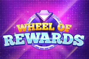 Lila és kék háttéren színes WHEEL OF REWARDS felirat látható