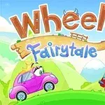 Két aranyos rajzfilmautó találkozik egy mesebeli dombos tájon, háttérben Wheely 6 Fairytale felirattal