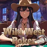 Fiatal nő cowboy kalapban ül egy pókerasztalnál, póker zsetonokkal körülvéve egy vadnyugati hangulatú teremben
