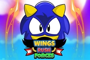 Egy kék, tüskés fejű karakter látható színes háttérrel és a Wings Rush Forces felirattal alatta
