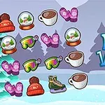 Téli tájat ábrázoló kép, amelyen sífelszerelések, forró italok, korcsolya és sapka látható a Winter Vacation felirat mellett