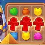 Egy egyiptomi stílusú nő portréja színes hieroglifa minták mellett
