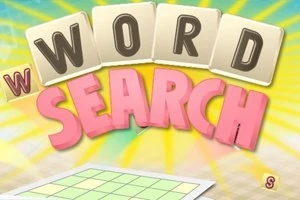 Nagy színes betűkkel kiírt Word Search szöveg napfényes háttér előtt, alul egy táblázattal