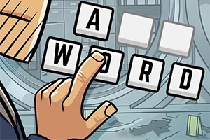 Egy kéz érint egy betűkockát, amelyeken az A és WORD szavak láthatóak