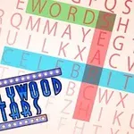 Szókereső kirakás, ahol a WORDS, CELEBRITY, és SEA szavak kiemelve vannak, alul pedig egy HOLLYWOOD STARS felirat látható