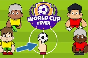 Rajzfilmszerű focisták zöld mezőn, középen egy focilabdával és World Cup Fever felirattal