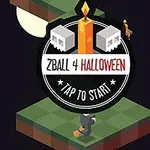 3D-s izometrikus ábrázolás egy Halloween témájú játékról, amelyen egy gyertya és koponyák láthatóak, valamint ZBall 4 Halloween felirat