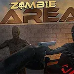 Egy kopasz férfi pisztollyal lő két zombira egy fal előtt, a háttérben Zombie Area felirattal