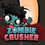 Rajzfilmszerű élénk kék zombi és nagyméretű vörös betűk Zombie Crusher felirattal