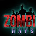 Fekete háttér előtt sötét alakok világító szemekkel, alul a ZOMBIE DAYS felirat