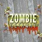 Zöld zombik futnak szürke útfelületen egy Zombie Getaway felirat körül