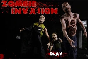 Három zombiszerű alak előrehalad egy sötét háttér előtt, piros Zombie Invasion felirattal a tetején