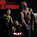 Három zombiszerű alak előrehalad egy sötét háttér előtt, piros Zombie Invasion felirattal a tetején