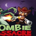 Kép egy rajzolt zombit ábrázol, akit egy pisztolyos cowboy lő, a háttérben éjszakai égbolt és sírok láthatók