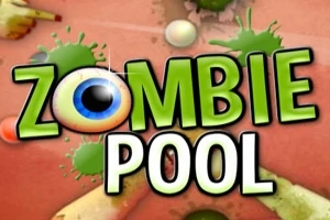 Zöld színű ZOMBIE POOL felirat egy hatalmas szem motívummal, körülötte zöld festékfröccsenésekkel