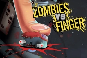 Egy hatalmas ujj tapos egy rajzfilmszerű zombifejet, a háttérben sárga graffiti stílusú szöveggel