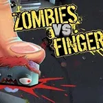 Egy hatalmas ujj tapos egy rajzfilmszerű zombifejet, a háttérben sárga graffiti stílusú szöveggel