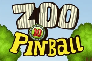 A képen a Zoo Pinball felirat látható, fa mintázatú és élénk színű betűkkel, két zöld fa mellett